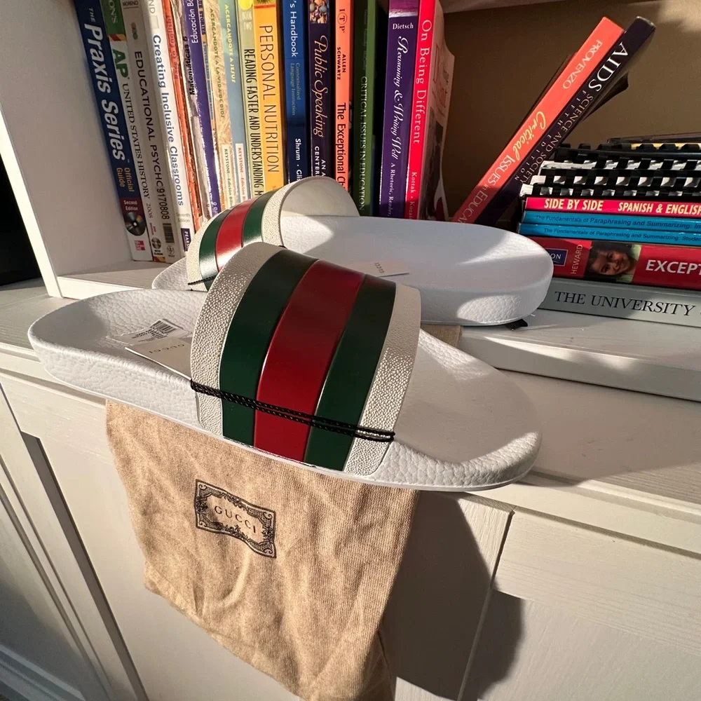 Gucci White Rubber Slide Soles with Embossed Logo